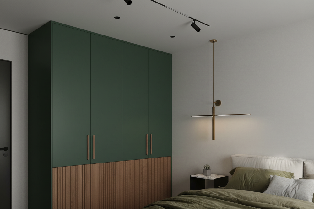 Шкаф в спальню в глубоком зеленом цвете