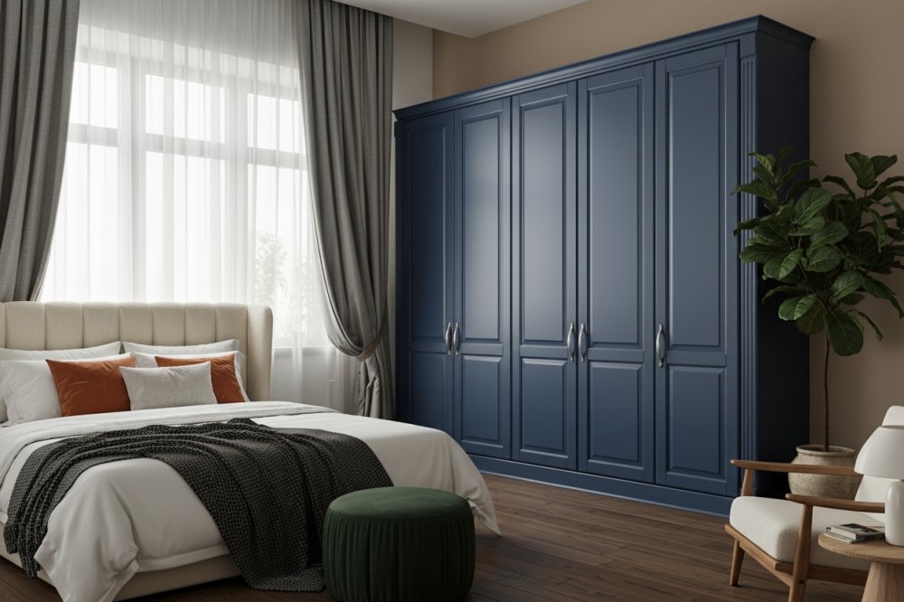 Классический шкаф с фасадами в синем цвете