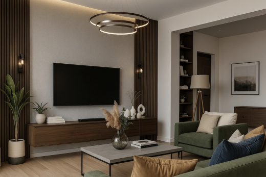 Гостиная с деревянными акцентами