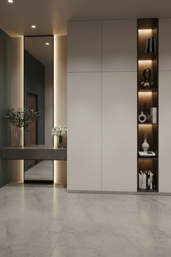 Современная прихожая с матовыми фасадами без ручек