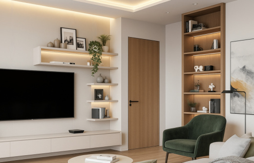 Гостиная с акцентными полками